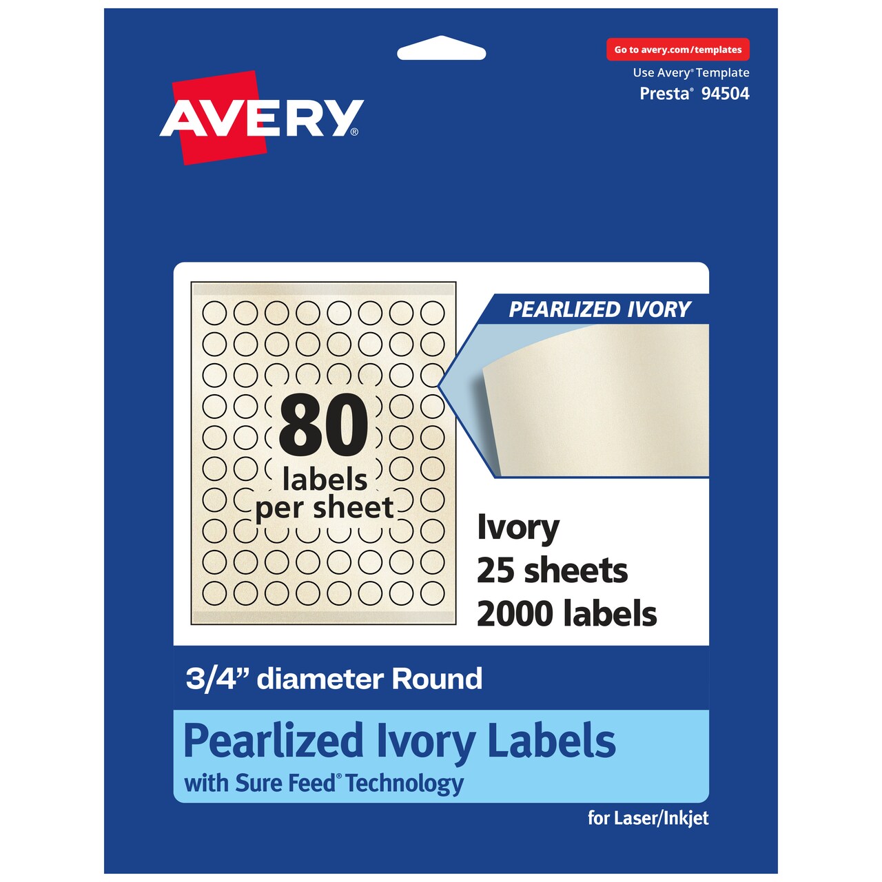 Avery Pearlized Ivory Round Labels with Sure Feed Technology, Print-to-the-Edge, .75" diameter